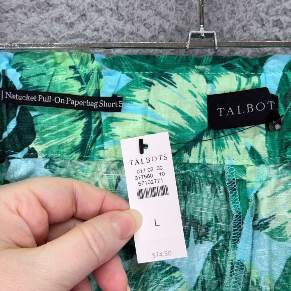Talbots Shorts Womens L Green Tropical Leaf Nantucket Pull-On Paperbag Beach - Picture 4 of 9